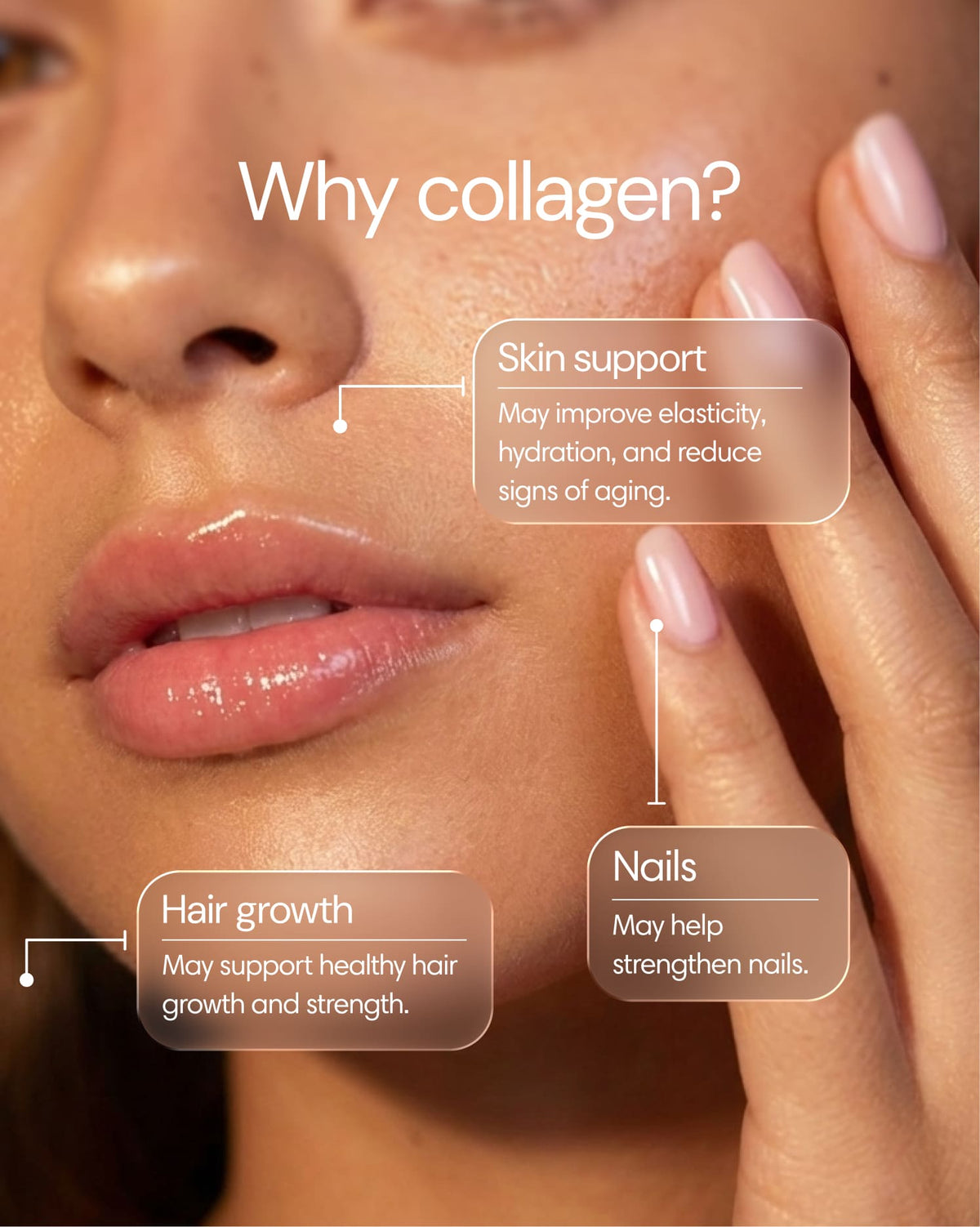 Clearly Fish Collagen supplement bottle with a label highlighting health benefits, set against a clean background.