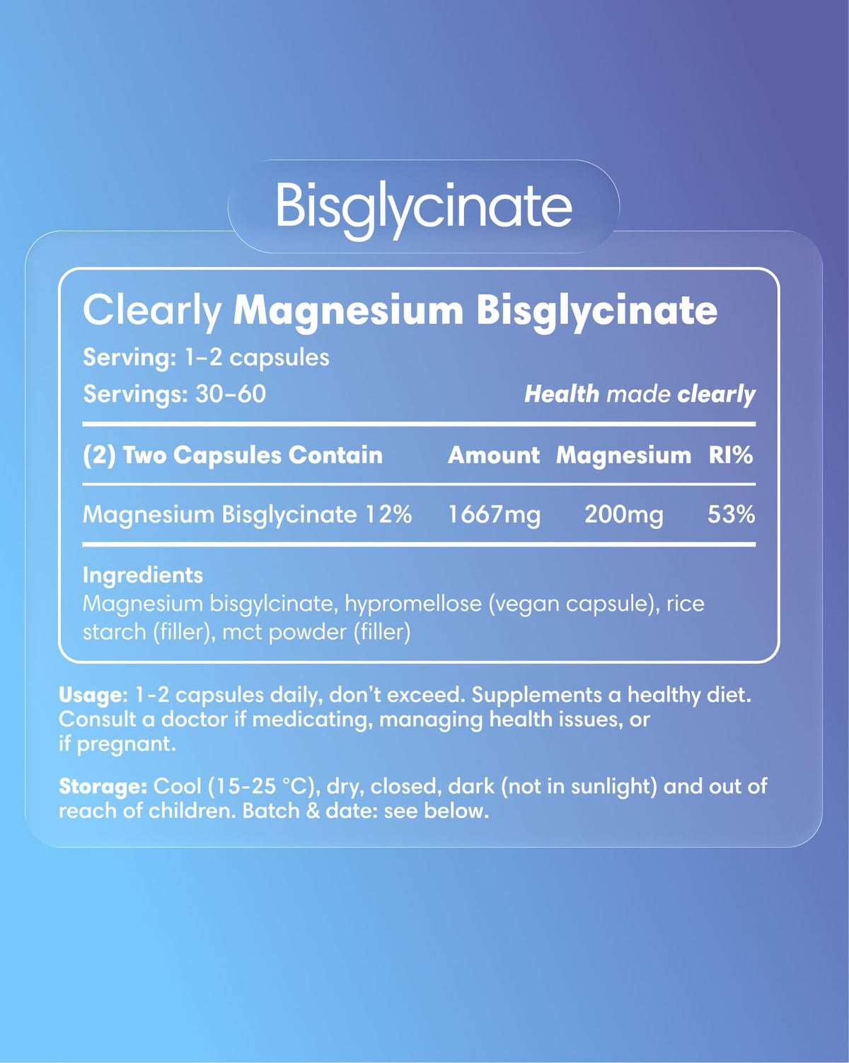 Clearly Magnesium Bisglycinate supplement label showing product name and ingredients on the bottle.